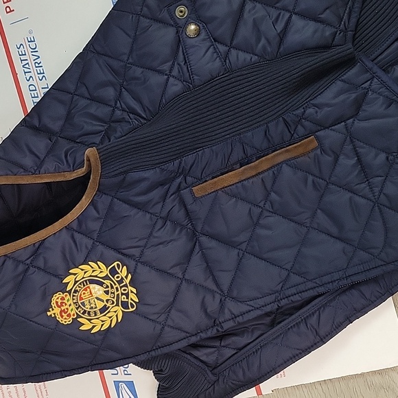 Polo Ralph Lauren Vest Women's Size Small Suede Equestrian Quilted Crest Navy - Picture 6 of 6